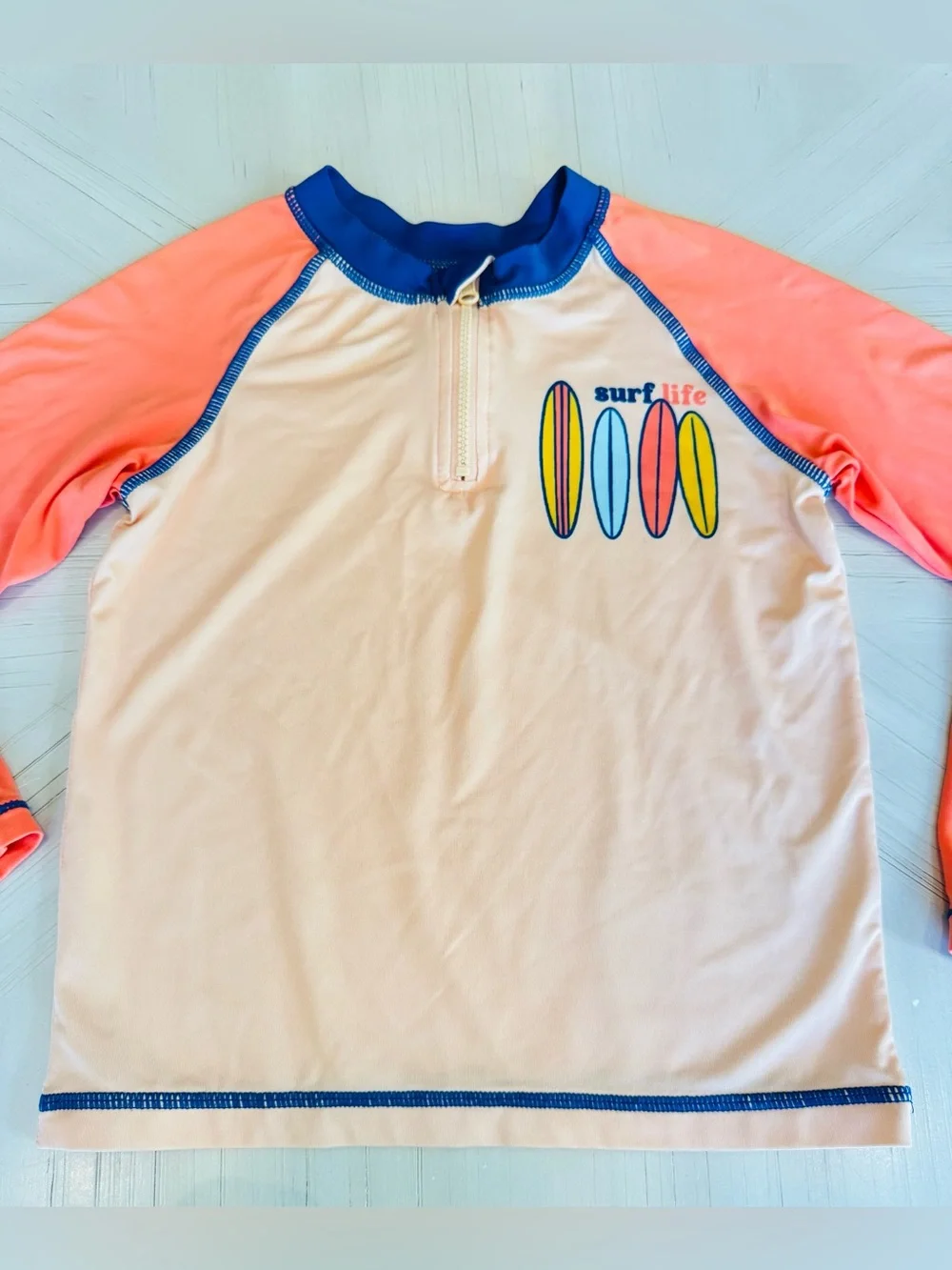 Wonder Nation Boys’ 4T Long Sleeve Swim Shirt Rash Guard – Surf Life – UPF